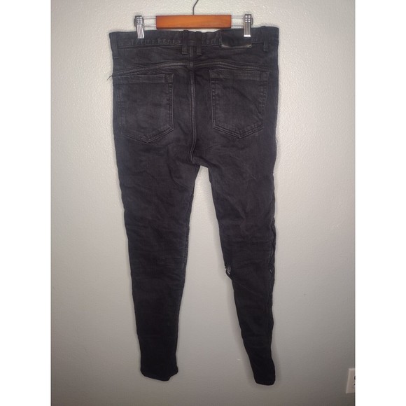 Atwyld Moto Skinny Slim Jeans 32 Black Reinforced Knees Denim Pants C - Picture 4 of 6